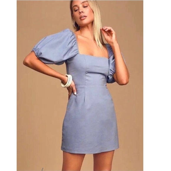 & OTHER STORIES Bold Shoulder Mini Dress In Cornflower Blue-blues Sz 4 - Picture 1 of 9